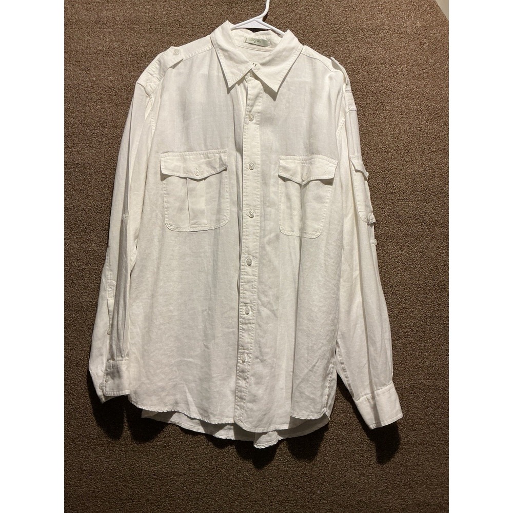 Orvis Men's Linen Long Sleeve Shirt Roll Tab Sleeves XL Resort Luxe Tropical